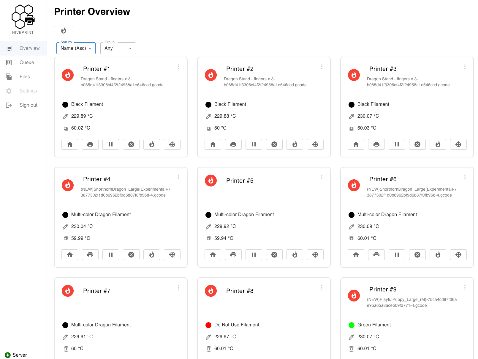 Hiveprint printer dashboard